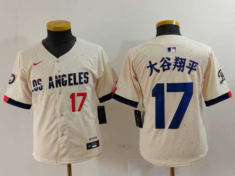 Youth Los Angeles Dodgers #17 Shohei Ohtani Number Cream Blue 2024 City Connect Limited Jersey